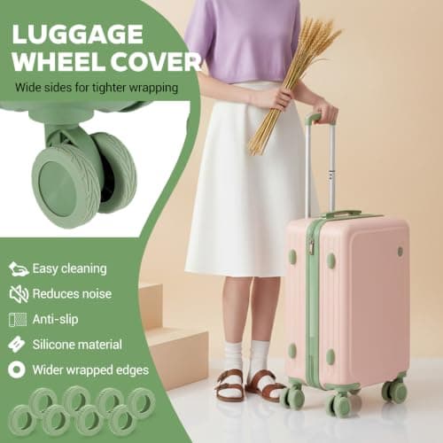 Wanmu 8 Pcs Luggage Wheels Protection Covers, Anti-Noise Silicone Wheel Protective Covers for 2-2.4'' Spinner Wheel, Wear-Resistant Travel Carry On Luggage Suitcases Wheels Protector (Green) — view 4
