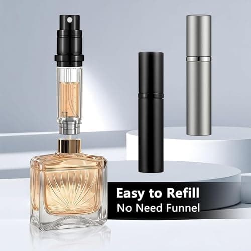 VZU 2PCS Perfume Travel Bottle, Perfume Atomiser 5ml, Portable Perfume Refillable Bottle, Atomizers with Pump for Travel, Leaking Proof, Luxurious Small Women and Men (Black & Grey) — view 3