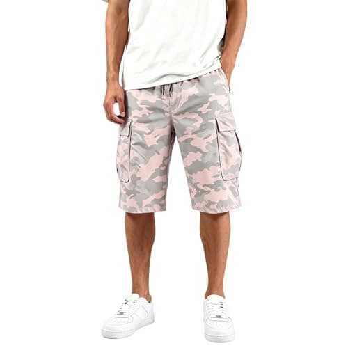 Men's Cargo Pants with 6 Pockets for Outdoor Hiking, Relaxed Fit Tapered Jogger in Cotton Blend for Work and Travel(XXL) Light Pink — view 5
