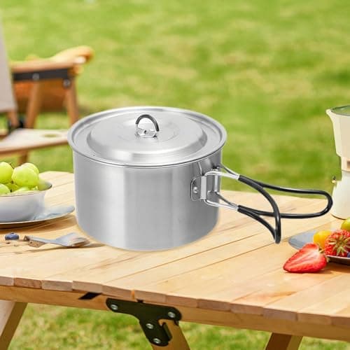 perfk Camping Jar Stockpot Compact Practical Light with Cover Covering Kitchen Pot for Travel Trips, Double Handle — view 3