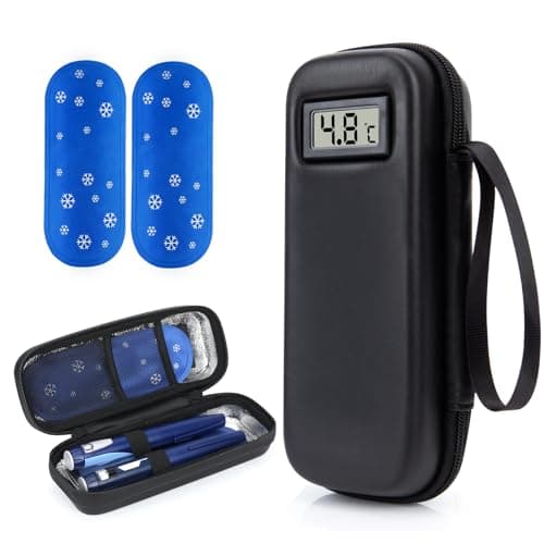 WIBOND Insulin Cooler Travel Case, with Digital Temperature Display, TSA Approved Medication Cooler for Diabetics with 2 Nylon Ice Packs (Black)