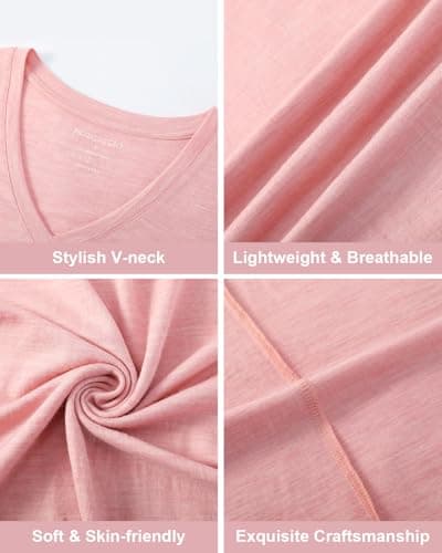 MERIGREENY Women's 100% Merino Wool T-Shirt, V Neck Lightweight Moisture-Wicking Athletic Base Layer Tops for Running, Pink, S — view 5