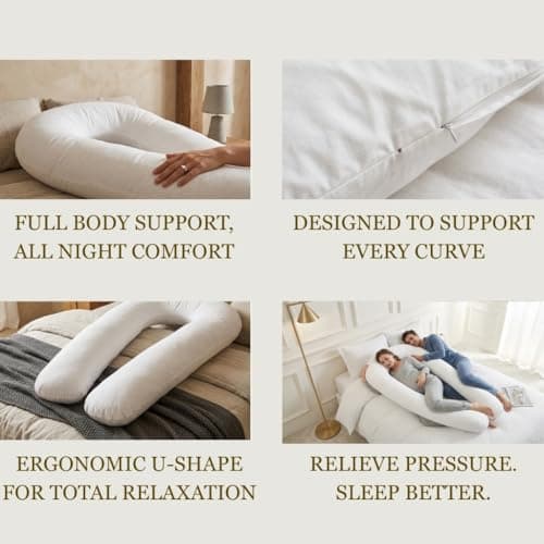 LOOMERIG 12ft U-Shaped Body Pillows – Full Body Support Pregnancy Pillow for Neck, Back & Legs, Ergonomic Comfort, Soft Polyester Filling, Machine Washable Cover — view 5