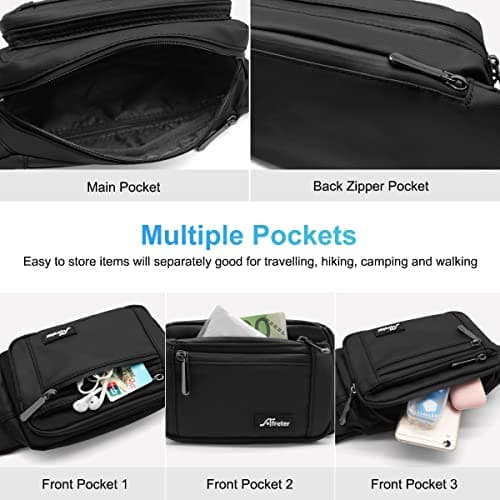 HNOOM Waterproof Bum Bag with Multi-Pockets Fashion Bumbag Waist Fanny Pack for Men Women Large Capacity Waist Bag for Hiking, Dog Walking, Travel & Outdoor Activities (Black-1) — view 5