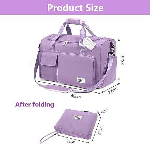 Foldable Travel Duffel With Wet and Dry Separation - Lightweight Large Capacity Holdall for Gym, Sports, Hospital, Overnight Weekend - Purple — view 2