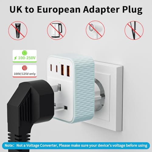 Vecbmn 2 Pack UK to European Plug Adapter, EU Schuko Travel Adaptor with 4 U-S-B Ports(2 USB C & 2 USB A), Travel Adaptors UK to EU for Germany Spain France Poland Netherlands Iceland(Type E/F) — view 3