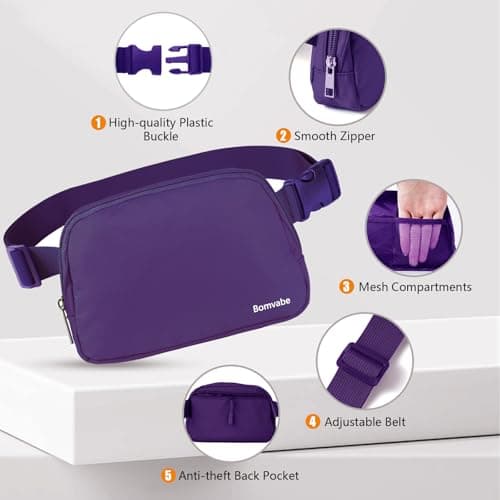 Bomvabe Purple Belt Bag for Women, Small Bum Bag with Adjustable Strap for Ladies Girls Kids Teens, Crossbody Fanny Pack for Travel Outdoors Running Hiking — view 5