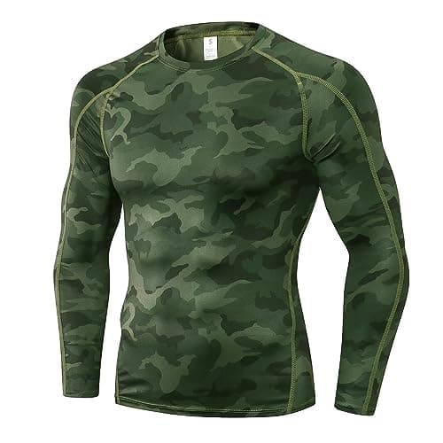 Sillictor Mens Base Layer Tops for Ski Golf Cycling UPF 50+ Mens Compression Tops Long Sleeve Running Tops for Men Quick Dry Gym Football Underlayer,Cool High Wicking Muscle Support Camo Green M