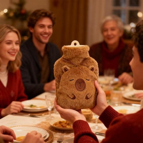 Capybara Hot Water Bottle Plush, 1000Ml Hot Water Bottle with Cover, for Camping Back Hand Travel School Shoulder Neck Legs Women Men Kids — view 3