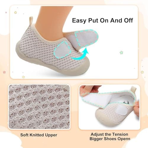 JIASUQI Baby Shoes Breathable Baby First Walking Shoes Wide Infant Sneakers Lightweight Barefoot Toddler Shoes(Beige 118,6-12Months) — view 3