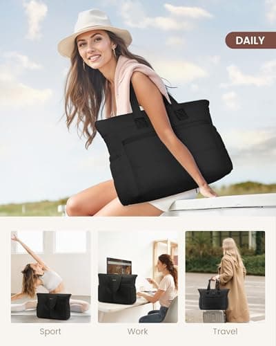 LOVEVOOK Tote Bag for Women, 15.6 Inch Puffer Laptop Bag, Lightweight Large Work Bag with Compartments, Water Resistant Shoulder Handbag, Office Briefcase for Work, School, Travel — view 2