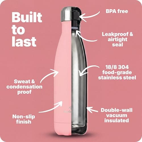 Nuactiv Stainless Steel Water Bottle 500ml Vacuum Insulated Metal Flask — view 3
