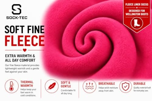 Womens Fleece Wellie Socks Adult Ladies Girls Welly Wellington Boot Thermal Liners Warm Outdoor Sock One Size 3-5 (UK, Numeric, 3, 5, Regular, Regular, Hot Pink) — view 5