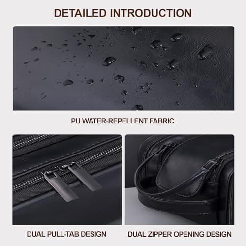 Vbvbip Large Business Travel Toiletry Bag for Men, TSA Approved Waterproof Dopp Kit, Leather Shower Bag with Separate Compartments for Toiletries - Black — view 6