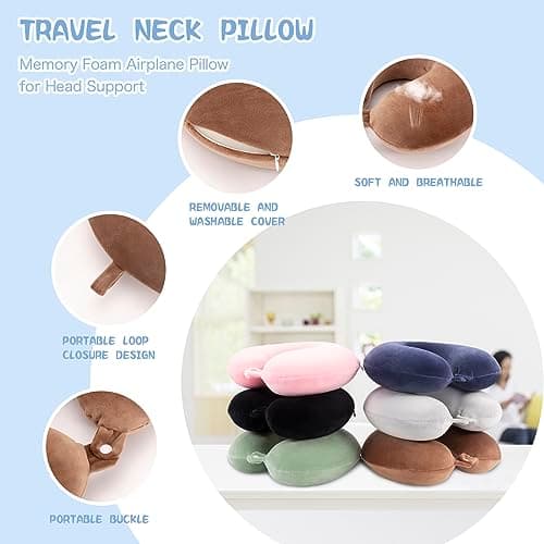 WENGX Travel Pillow Neck Pillow Memory Foam Travel Pillows Head Support Cushion for Airplane Train Car Office Travel Essential Flight Pillows for a Long Hauls Sleeping Rest (Brown) — view 5