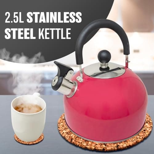 2.5L Stainless Steel Whistling Kettle - Suitable for Fishing, Camping, Hiking, Indoor & Outdoor | Camping Kettle for Gas Stove, Electric Stove, Camp Fire | Lightweight, Fast Boil, Phenolic Handle — view 2
