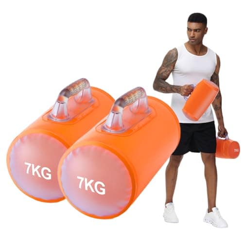 DEIRIS Water Dumbbells, Water Filled Weights Set, Travel Weights, Water Weight Bag, Adjustable Weights Dumbbells to 2/5/10/14 KG Pair, for Strength Training, Fitness (Orange: Pair of 14 kg)