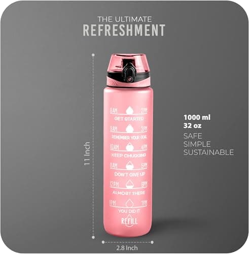 Roe Tenpo Water Bottle 1L, Sports Water Bottle with Time Markings, BPA-Free, Leak-Proof Drinks Bottle, Perfect for Running, Cycling, Gym, Yoga, Camping and Outdoor Activities, Pink — view 4