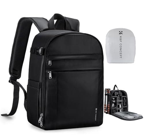 K&F CONCEPT Camera Backpacks for Photographers Travel Bag for Tripod Camera Lence Accessory with Laptop Compartment and Rain Cover Waterproof (Black-pu)