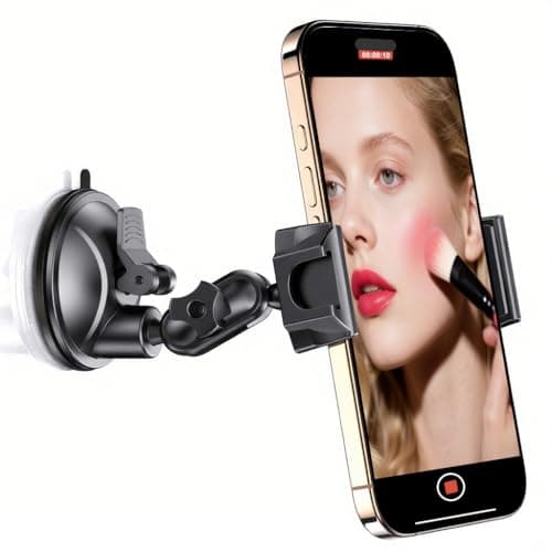 MAGJIEYX Suction Cup Mirror Phone Holder, Portable Content Creator Phone Mount for Car Bathroom Kitchen Makeup Selfies 360° Rotatable Wall Mount Fits for iPhone Samsung all Smartphones (Not Light)