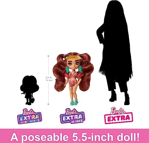 Barbie Extra Minis Travel Doll with Beach Fashion, Barbie Extra Fly Small Doll, Tropical Outfit with Accessories, HPB18 — view 5