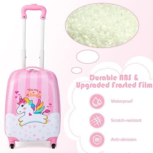 Maxmass 2PCS Kids Luggage Set, Hard Shell Children Trolley Case with 4 Universal Wheels, Girls Boys Suitcase and Backpack Set for Travel (Pink Unicorn, 12"+16") — view 5