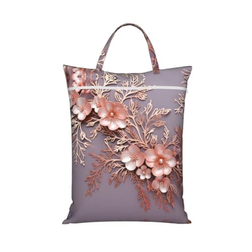 1 PC Travel Laundry Bag for Dirty Clothes, Foldable Waterproof Wet Dry Bag Rose gold elegant decorative floral Zippered Hanging Laundry Hamper with Handle Washable for Travel, Gym, Swimming Pool