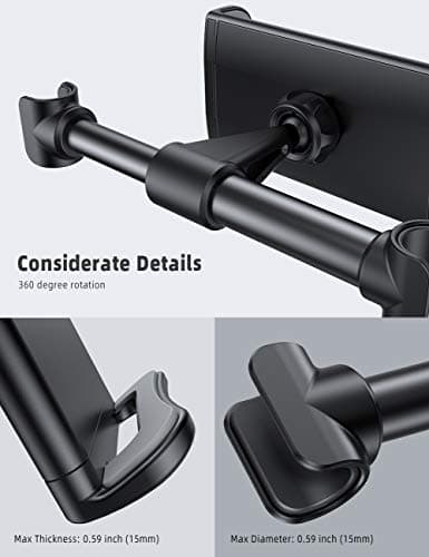 Lamicall Car Tablet Holder, Car Headrest Mount - Universal 360 Rotating Car Seat Stand Cradle for All 4.4~11" Tablets, iPad Pro 9.7, 10.5, 11, iPad Air mini 2 3 4 5 6, iPhone, Switch, Tab - Black — view 5