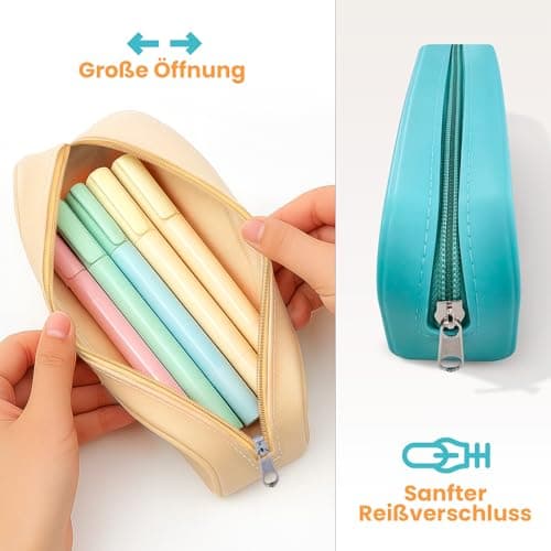 ZENO Silicone Pencil Case – Aesthetic Pencil Pouch for Women & Teens – Cute Pen Case, Orange Make Up Bag, Travel Organiser, Small Stationery Pouch, School Pencil Case – Terracotta Shore — view 4