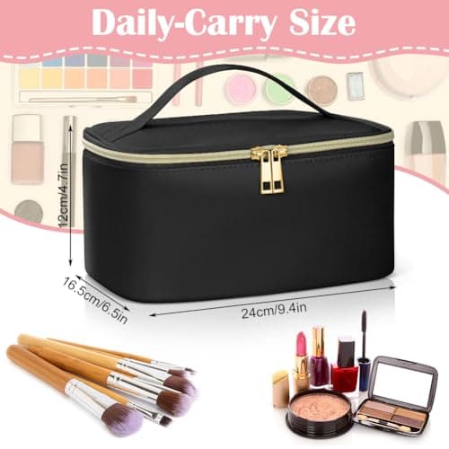 Aucuu Travel Makeup Bag, Portable Cosmetic Bag with Removable Divider, PU Leather Water-Resistant Toiletry Bag, Makeup Organiser Bag with Brush Organiser and Handle, Essentials for Women Travel — view 2