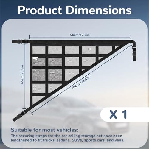 Thatyro Large Black Car Ceiling Cargo Net with Three Handles Mesh Truck Pocket, Double-Layer Roof Rack Cargo Net for Road Trip Organizers Camping Storage Car Living Essentials — view 2