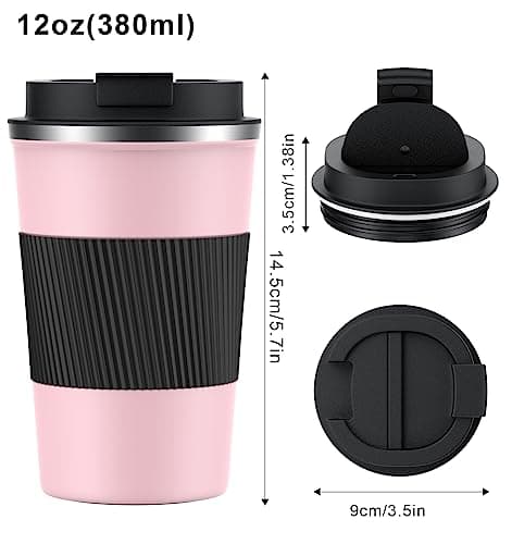 CS COSDDI Travel Mugs, Insulated Coffee Cup with Leakproof Lid - Reusable Coffee Cups Travel - Car Coffee Cup - Stainless Steel Coffee Mug for Hot and Cold Water and Tea, 380ml — view 3