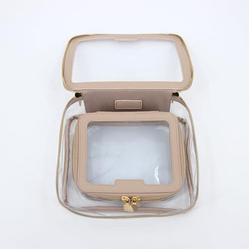 Duo Mocha Vegan Leather Black Toiletry Bag - Clear PVC Waterproof Zippered Wash Bag Organizer - 2 Pack Large & Small — view 6