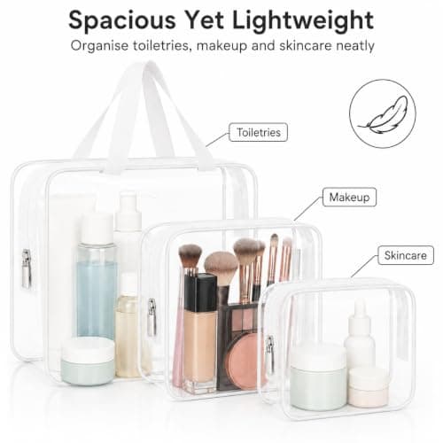 iMaMa Clear Toiletry Bags, 3 Pack Travel Wash and Makeup Bag Set-White — view 4