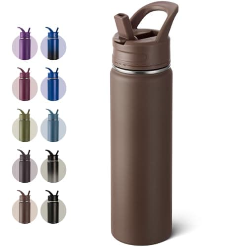 Fijinhom 24oz Insulated Stainless Steel Water Bottle with Straws, Double Wall Vacuum Insulated Bottles, Metal Thermo for Travel, Sports, Leak-Proof, BPA Free, Women & Men, Brown