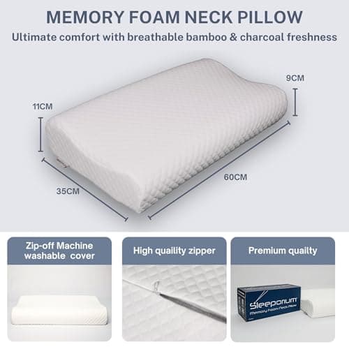 Sleeporium® Memory Foam Neck Pillow | Medium Firmness, Ergonomic Support Pillow for Side and Back Sleepers with Washable Bamboo Cover - UK Brand — view 3