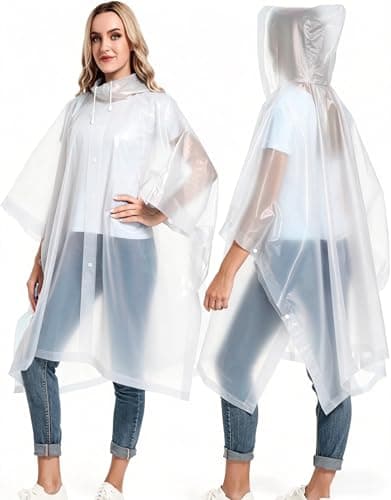 JXJIUA 2 Pack Rain Ponchos for Adults Men/Women Raincoats Reusable Lightweight Survival Emergency Heavy Duty Rain Coat with Drawstring Hood White — view 5