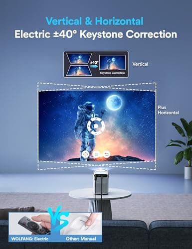 Portable Projector, WOLFANG 4K Mini Projector 5G WiFi Bluetooth, 15000L 200" Display Home Theater Movie Projector, Phone Video Projector Compatible with iOS/Android/HDMI/PC/TV Stick/USB/PS5 — view 3