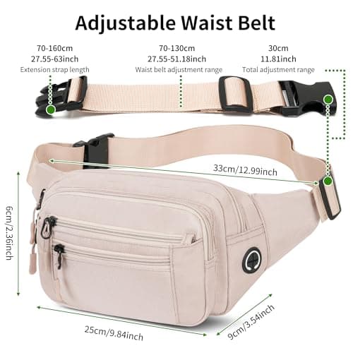 Bumbags Waist Fanny Pack Fashion Bum Bag with 30cm Extended Belt for Dog Walking Climbing Hiking Travel Cycling Girls Ladies Men Women (Light Khaki) — view 5