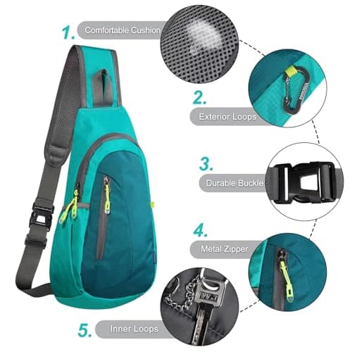 TITECOUGO Small Sling Bag Lightweight Crossbody Bag for Women Rucksack for Men Running Backpack Travel Chest Pack Shoulder Daypack for Gym Work Sports Hiking Outdoor Green/Dark Green — view 5
