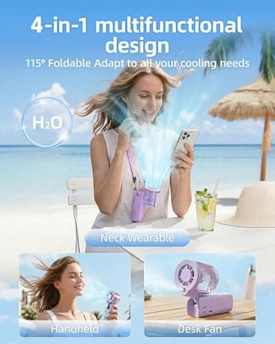 4-in-1 portable spray handheld fan,Extra-large battery USB rechargeable spray fan,Adjustable 1-100 Speed,mini fan,foldable personal fan,LED display,for Travel/makeup/Outdoor/Camping/concert(Purple) — view 5