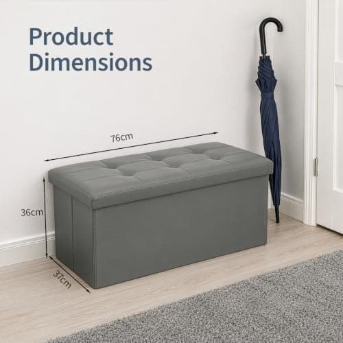 CROWNSHOP Ottoman Storage Bench Footrest Stool Seat Toy Chest Storage Box Folding with Lid Long Shoes Bench Footstool Suitable for Living Room (Dark Grey, Faux leather) — view 3