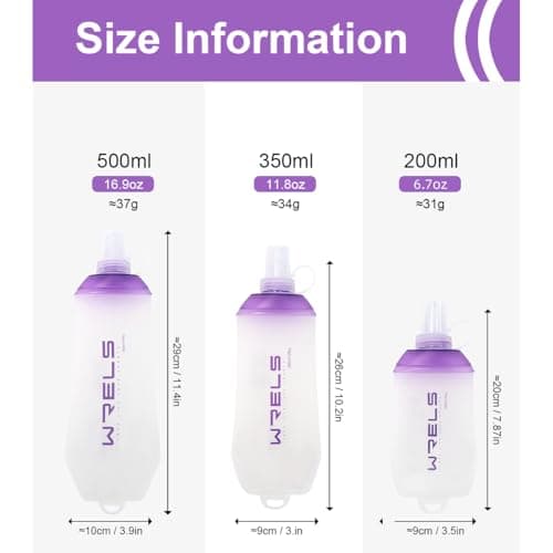 WRELS 200ml/350ml/500ml Collapsible Soft Flask,BPA Free Folding Soft Water Bottle with Hanging Ring,Lightweight TPU Hydration Flask for Running Marathon Cycling Hiking(350ml-2 Packs) — view 2