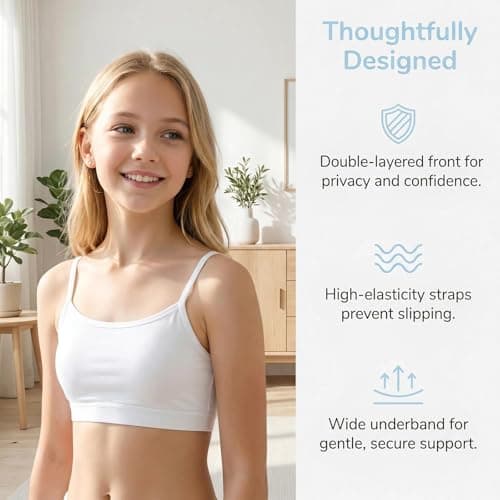 8 Pack Girls Crop Tops & Training Bras, Cotton Set for Ages 8-12 | Over 90% Cotton, Light Support, 8 Crop Tops, Ages 8-12, 8 Colours, for School, PE And Daily Wear — view 5