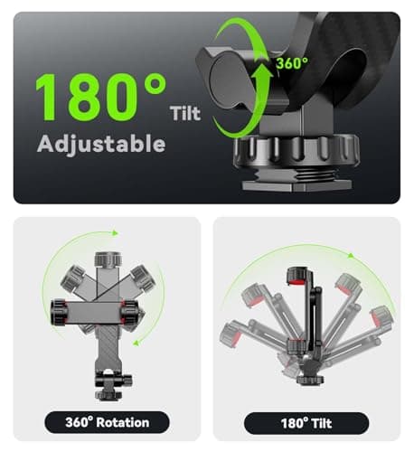 YZNT Phone Tripod Mount, Universal Smartphone Holder with 2 Cold Shoe Mount Adapter and 1/4" Standard Screw Thread, 360°Rotation & 180°Tilt Phone Clamp Compatible with iPhone & Android for Photography — view 4