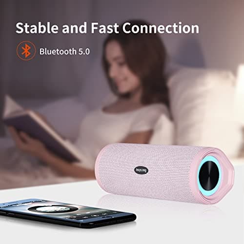 HEYSONG Portable Bluetooth Speaker, Waterproof Wireless Outdoor Speakers with LED Light, Enhanced Bass, IPX7 Floating, 40H Play, TF Card, True Wireless Stereo for Party, Shower, Gifts for Women - Pink — view 6