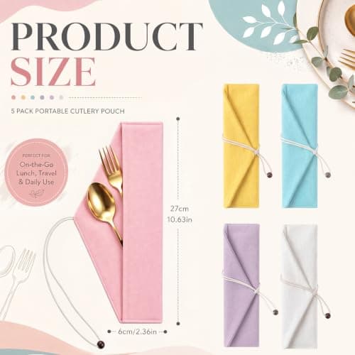 Tatuo 5 Pcs Reusable Chopstick Pouch Kit, Portable Utensil Travel Case Bag for Stainless Steel, Glass, Straw, Cleaning Brush, Safety ＆ Impact Resistance, Back to School Gifts(Minimalist,Pastel) — view 2