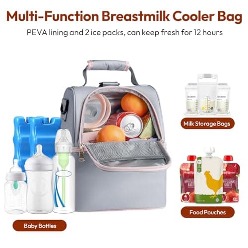 NCVI Breastmilk Cooler Bag with 2 Ice Pack, Breast Pump Bag with Cooler Fits 6 Bottles, Double Layer Breast Milk Baby Bottle Bag, for Travel, Nursing Mom Daycare, Work, Picnic (Grey) — view 2