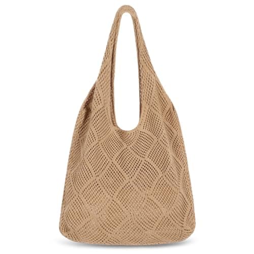 Etercycle Crochet Tote Bag, Mesh Beach Bag for Women Knit Summer Hobo Bag Vacation Boho Tote Bag (Brown)