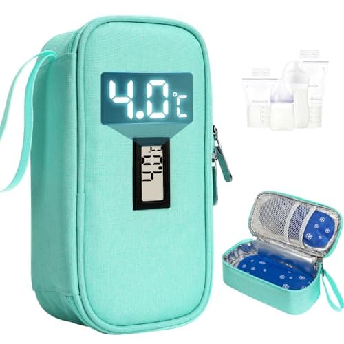 YOUSHARES Breastmilk Cooler Bag - Breast Milk Cooler Travel Bag with Real-Time Temperature Display, Breast Milk Storage Bag with 2 Ice Pack, Small Cool Bag for Insulated Bottle for Breastfeeding,Green